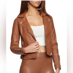 Vine & Valley women’s size M faux leather Moto‎ crop jacket/front zip closure